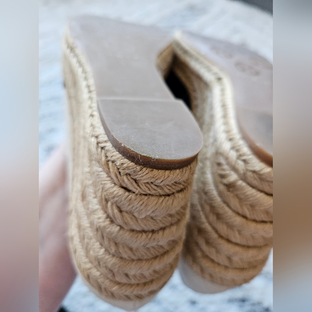 Tory Burch Filipa Beige/Black Espadrille Wedges, sz 8B - Picture 8 of 13